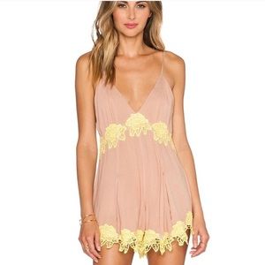 NBD TAN AND YELLOW FLORAL ROMPER